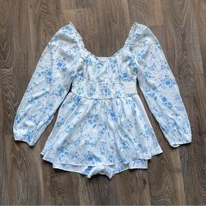 NWT Altar’d State Blue Floral Romper Dress Smocked Cottagecore Coquette Skort M